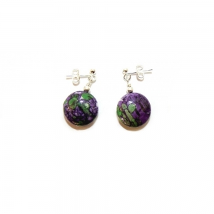 Purple and Green Calsilica Drop Earrings